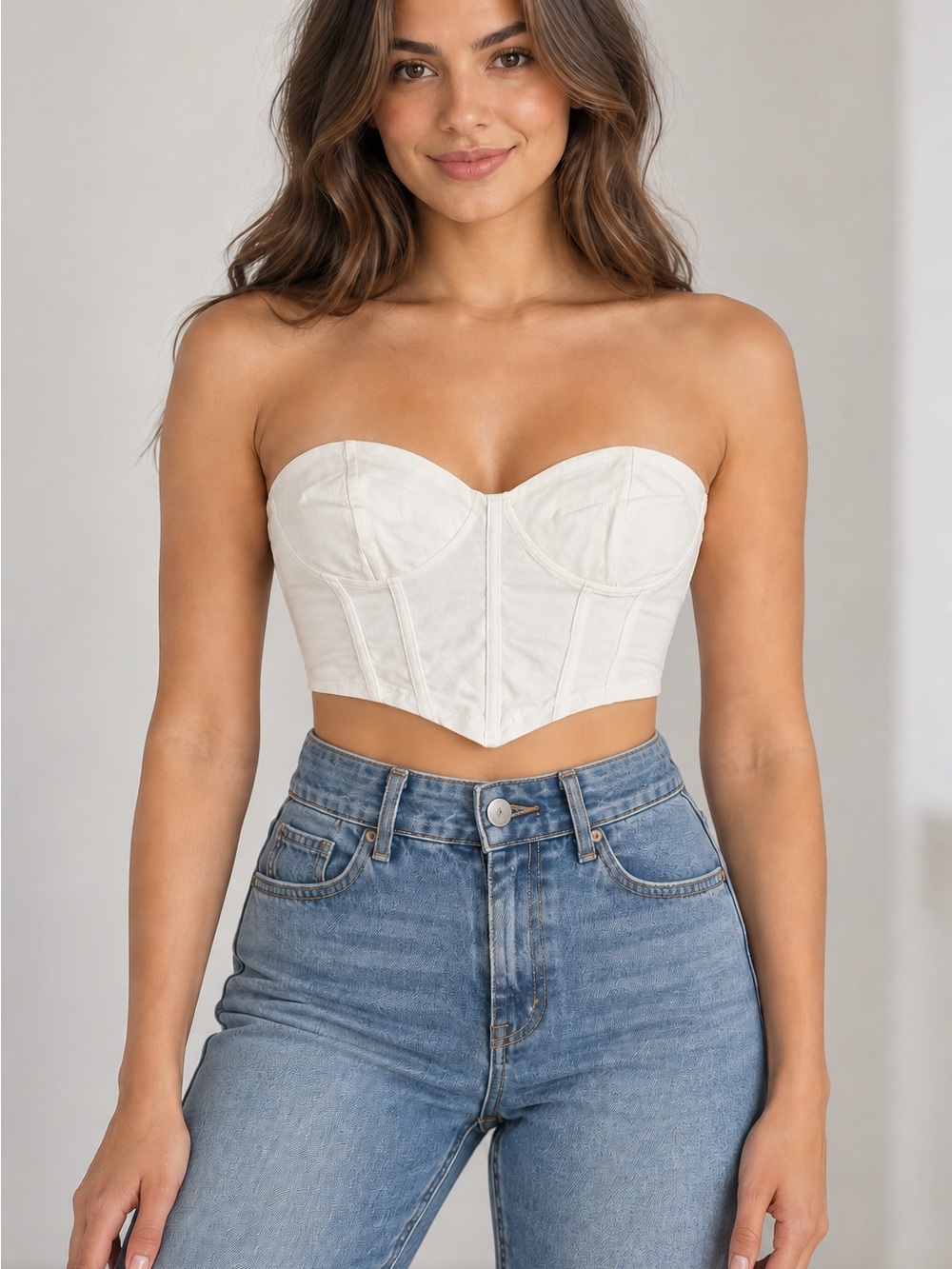 Shein White Corset Top Bustier Sleeveless Crop Top Party Clubwear